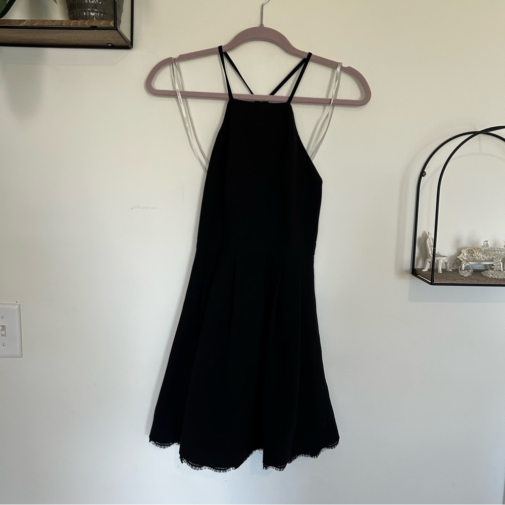 Lovers + Friends Black Square Neck Lace Back & Trim Mini Dress LBD Size‎ XS